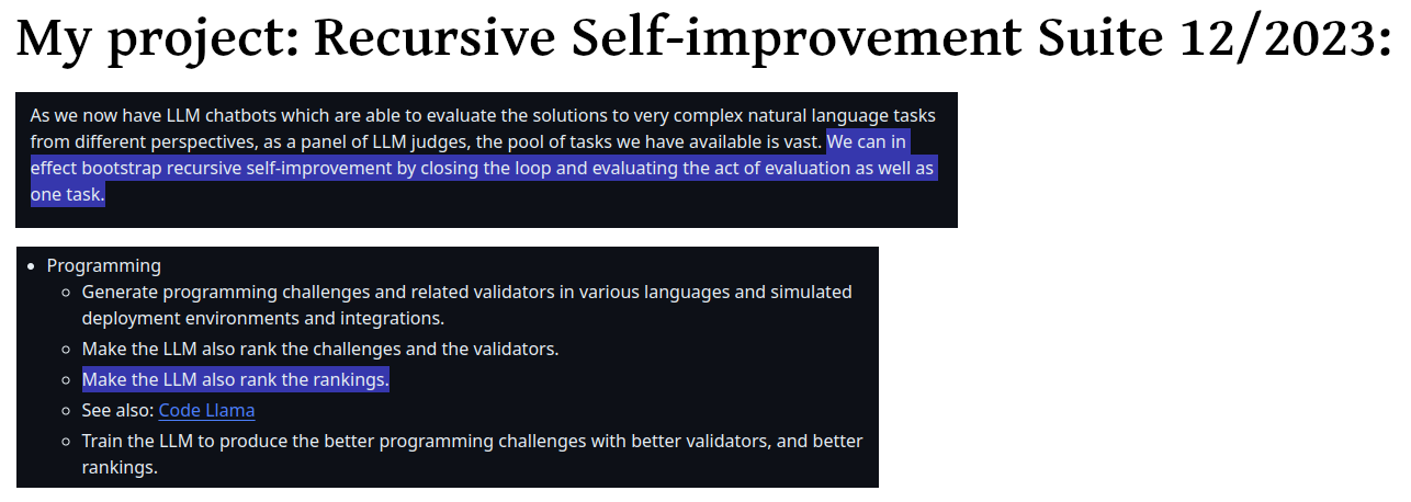 Screenshot of the project README, parts highlighted describing evaluating the evaluations